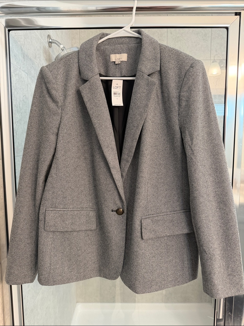 LOFT Gray Herringbone Single-Button Blazer